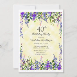 Lavender Floral Yellow 40. Geburtstags-Party Einladung