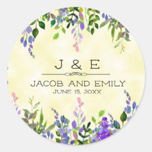 Lavender Floral Yellow Wedding Danke Monogram Runder Aufkleber