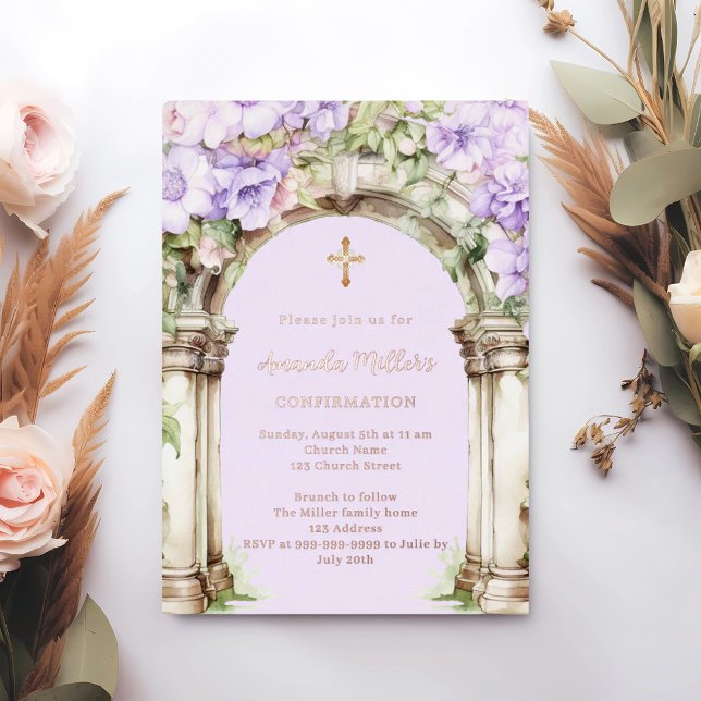 Lavender florals arch beige rose gold Confirmation Folieneinladung (Von Creator hochgeladen)