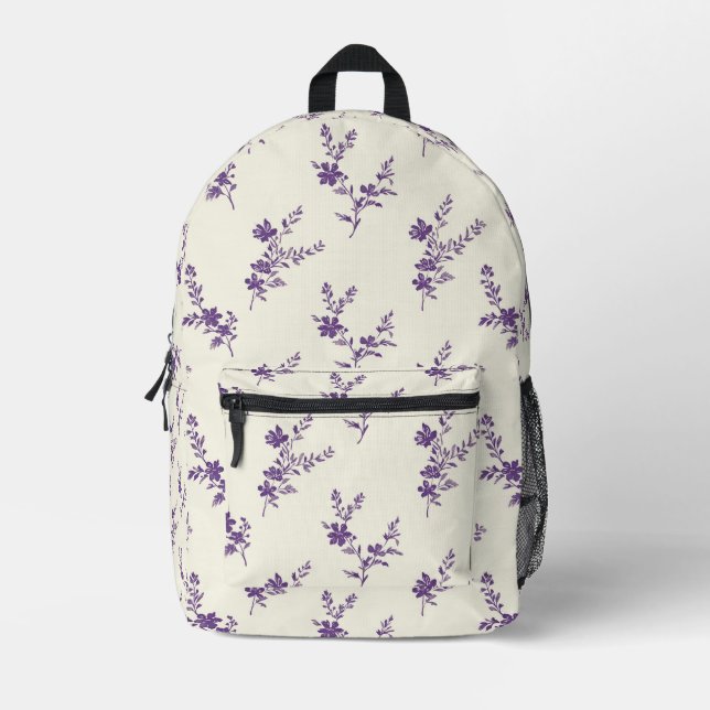 Lavender Florals Bedruckter Rucksack (Vorderseite)