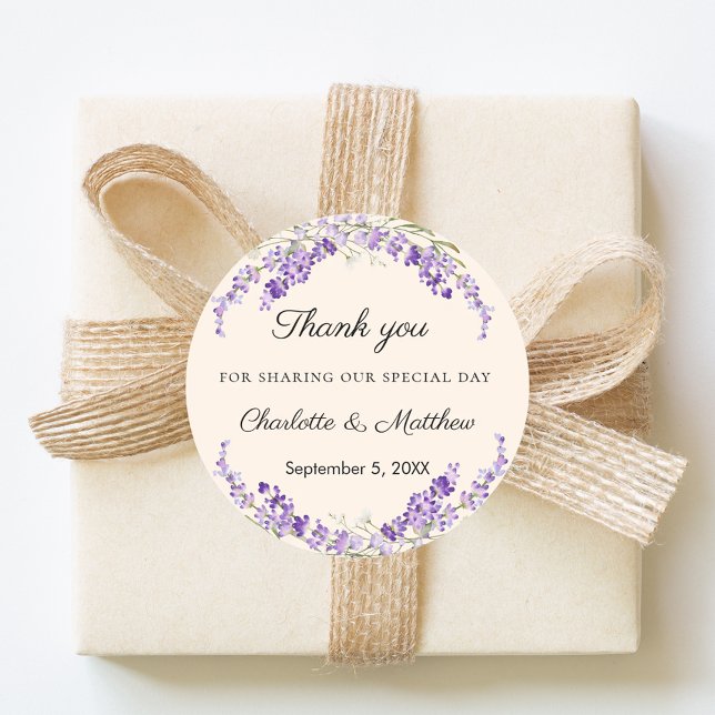 Lavender florals cream champagne wedding thank you runder aufkleber (Von Creator hochgeladen)