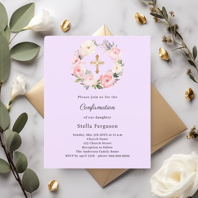 Lavender florals cross Confirmation invitation (Von Creator hochgeladen)