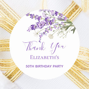 Lavender Florals danke Geburtstag Runder Aufkleber