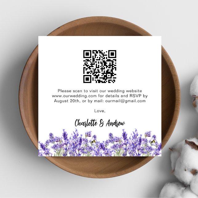 Lavender florals QR Code Hochzeit RSVP Begleitkarte (Von Creator hochgeladen)