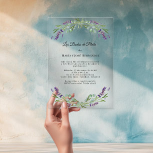 Lavender florals spanisch 25. Hochzeitstag Acryleinladungen