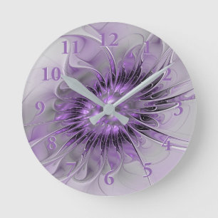 Lavender Flower Dream Modern Abstract Fractal Art Runde Wanduhr