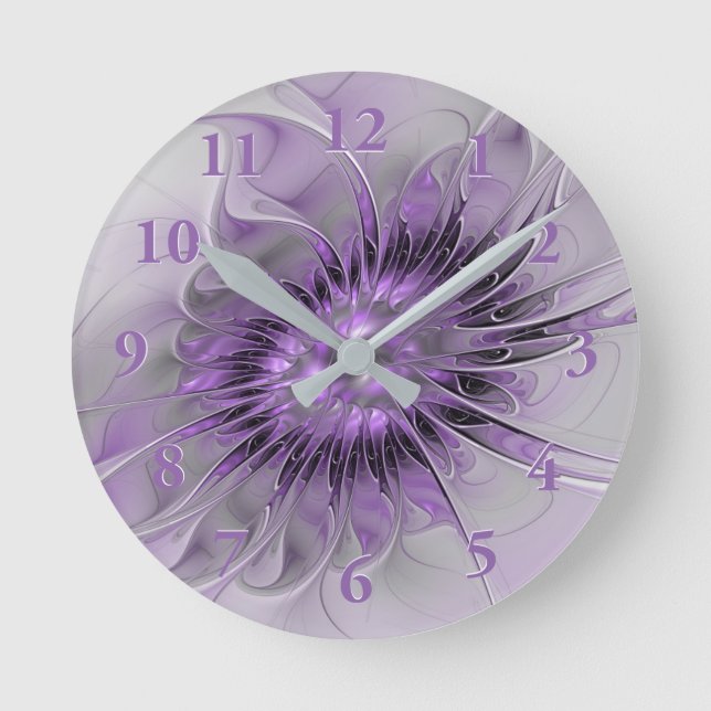 Lavender Flower Dream Modern Abstract Fractal Art Runde Wanduhr (Vorderseite)