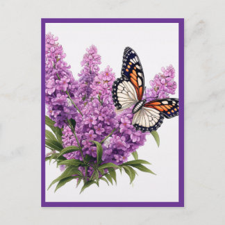 LAVENDER FLOWERS WITH BUTTERFLY POSTKARTE