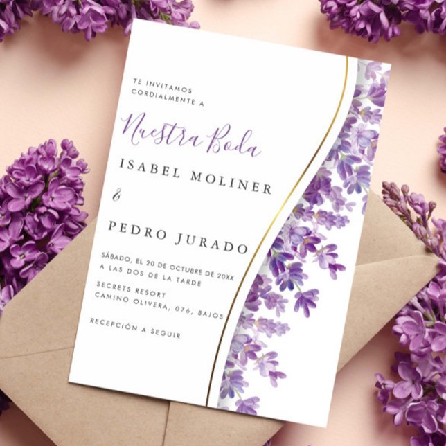 Lavender Foliage Nuestra Boda Spanish Wedding Einladung (Von Creator hochgeladen)