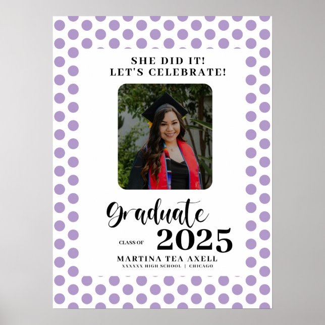 Lavender Foto Polka Dots Graduation Party Poster (Vorne)