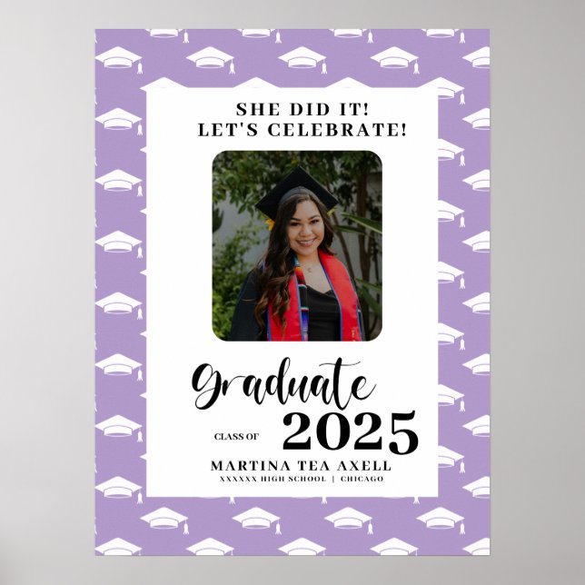 Lavender Foto Polka Dots Graduation Party Poster (Vorne)