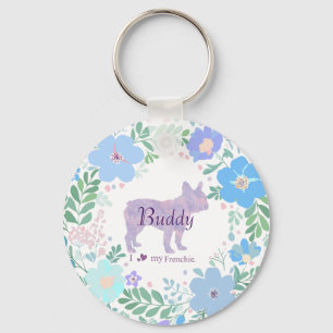 Lavender Französische Bulldogge Pastell-Blumenkran Schlüsselanhänger