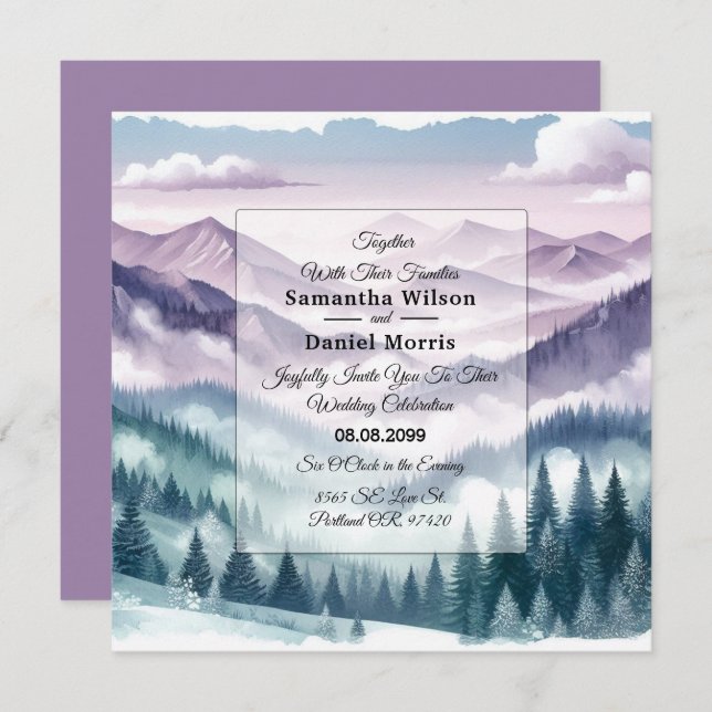 Lavender Frost in the Alpine Mist Wedding Einladung (Vorne/Hinten)