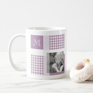 Lavender Fügen Sie Ihr Foto Gingham Modern Monogra Kaffeetasse