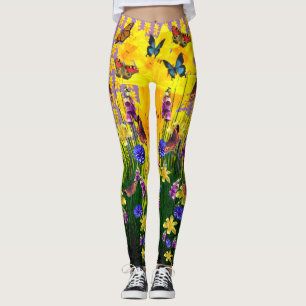 Lavender Fun Butterfly Springtime Blume Leggings