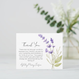 Lavender Funeral Thank You Card Bereavement  Dankeskarte