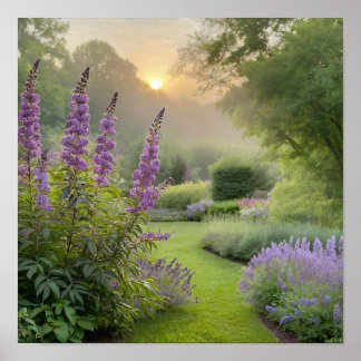 Lavender Garden at Sunrise – Peaceful Floral Lands Poster