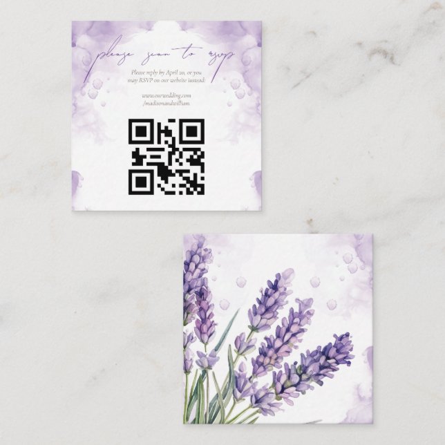 Lavender Garden Wedding QR Code UAwg Begleitkarte (Vorne/Hinten)