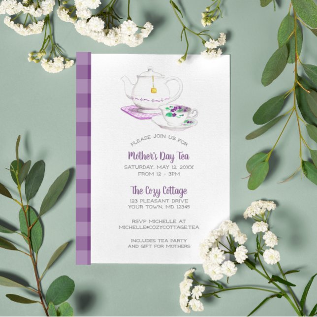 Lavender Gingham Mother's Day Tea Party Einladung (Von Creator hochgeladen)