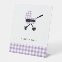 Lavender Gingham Pram Baby Duschkarten
