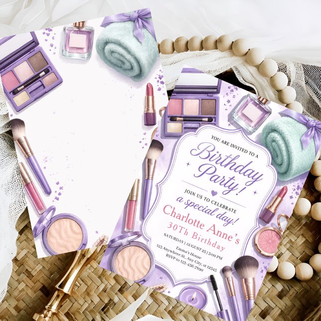 Lavender Glam Makeup Geburtstag Einladung (Von Creator hochgeladen)