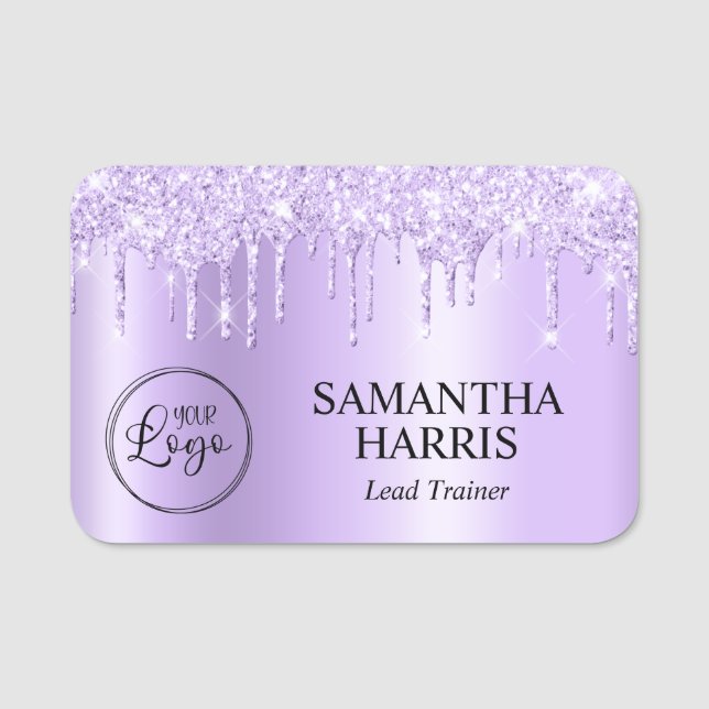 Lavender Glitter Drips Shimmer Namensschild (Vorderseite)