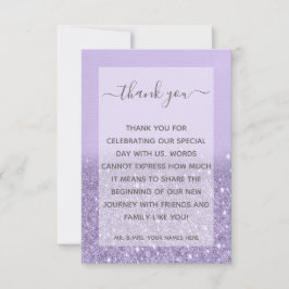 Lavender Glitzer Moderne Hochzeit Dankeskarte