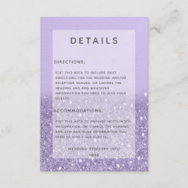 Lavender Glitzer Moderne Hochzeitdetails Begleitkarte