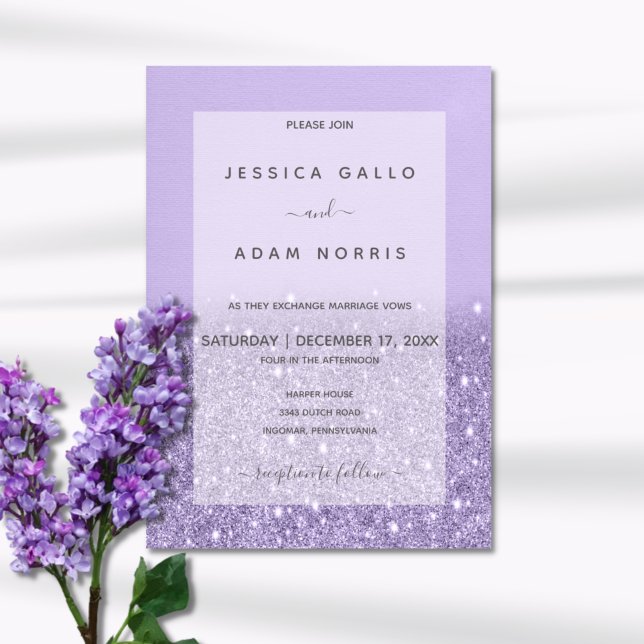 Lavender Glitzer Modernes Glam Hochzeitseinladung Einladung (Von Creator hochgeladen)