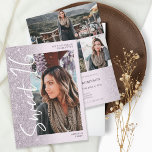 Lavender Glitzer ombre Skript 4 Foto Sweet 16 Einladung<br><div class="desc">Moderne lila Lavendel Glitzer ombre Farbverlauf Glitzern Drehbuch lila Sweet 16 Geburtstagsfeier Einladung. Fügen Sie 4 Ihrer Lieblings-Fotos mit einem modernen gebürsteten Schriftart und Foto Gitter Collage.</div>