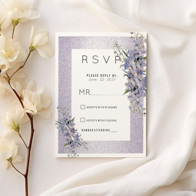Lavender Glitzer Wildblumen Blumenhochzeit RSVP Einladung (Lavender glitter wildflowers floral Wedding RSVP)