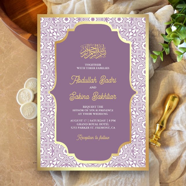 Lavender Gold Arabesque Muster muslimische Hochzei Einladung (Von Creator hochgeladen)
