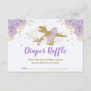 Lavender Gold Dinosaur Ballerina Diaper Raffle Begleitkarte