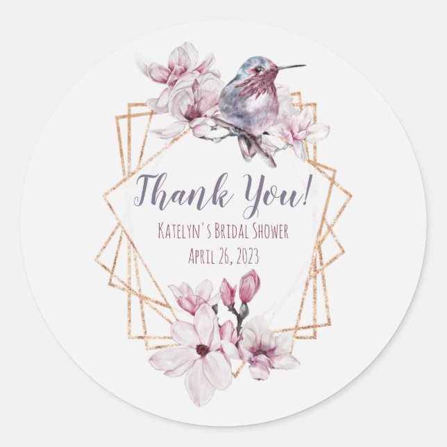 Lavender & Gold Hummingbird Themed Brautparty Runder Aufkleber (Vorderseite)