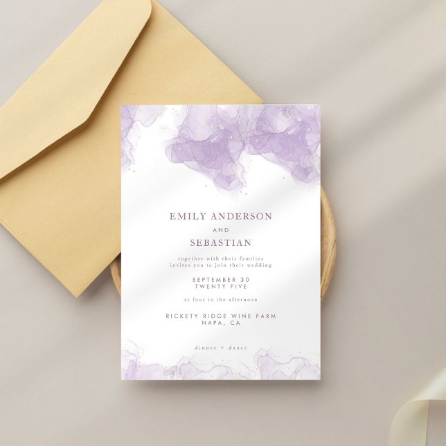 Lavender Gold Ink Elegante Hochzeit Einladung (Von Creator hochgeladen)