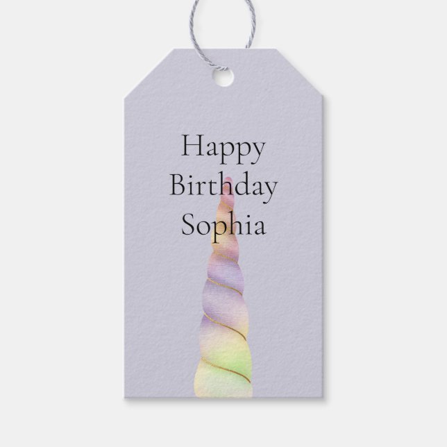 Lavender Gold Pink Lila Einhorn Geburtstag Geschenkanhänger (Vorderseite)