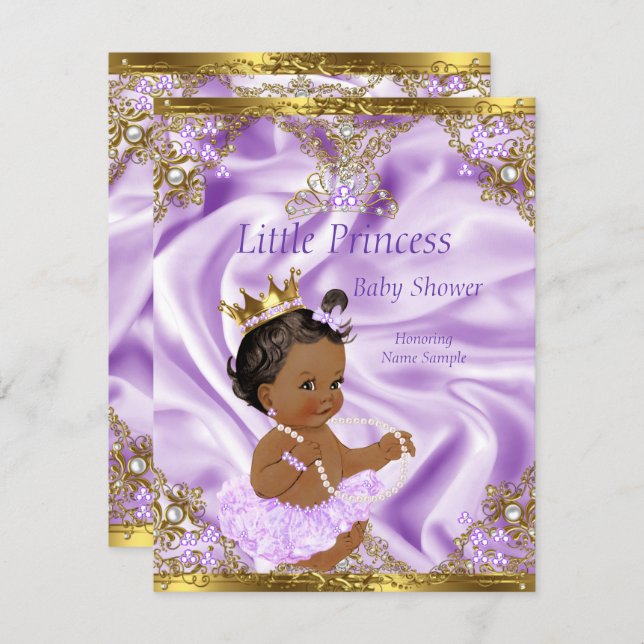 Lavender Gold Princess Baby Dusche Ethnic Girl Einladung (Vorne/Hinten)