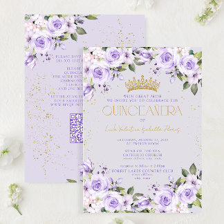 Lavender Gold QR Code Quinceañera Mis Quince Einladung