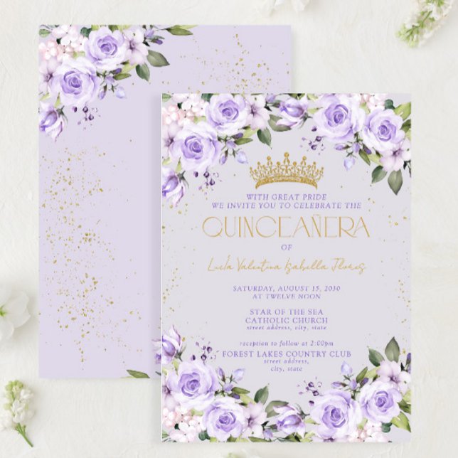 Lavender Gold Quinceñera Mis Quince 15 Años Einladung (Von Creator hochgeladen)