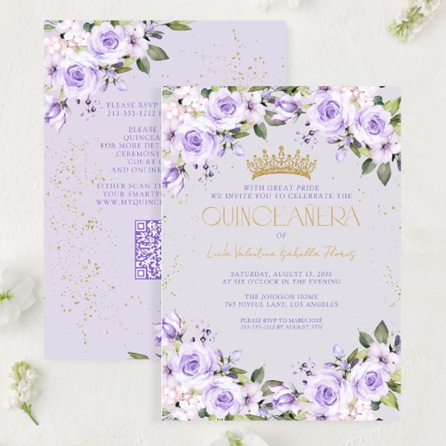 Lavender Gold Quinceñera Mis Quince QR-Code Einladung (Von Creator hochgeladen)
