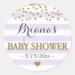 Lavender Gold Stripe Confetti Baby Girl Dusche Runder Aufkleber