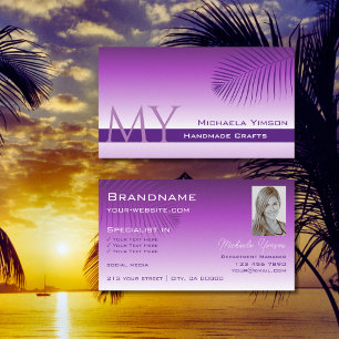 Lavender Gradient Palm Leaf Monogramm und Foto Visitenkarte