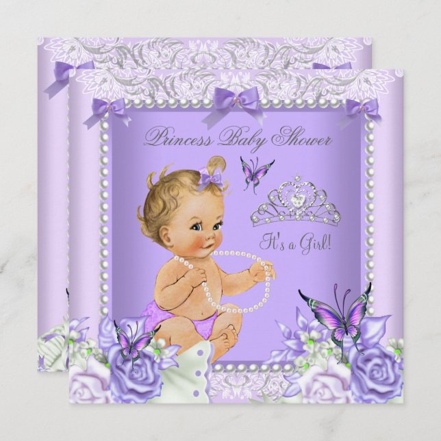 Lavender Gray Baby Shower Girl Blonde Baby Einladung (Vorne/Hinten)