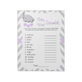 Lavender & Gray Elephant Baby Showroom Word Game Notizblock