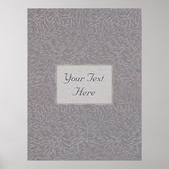 Lavender Gray Embossed Leaf Vines Poster (Vorne)