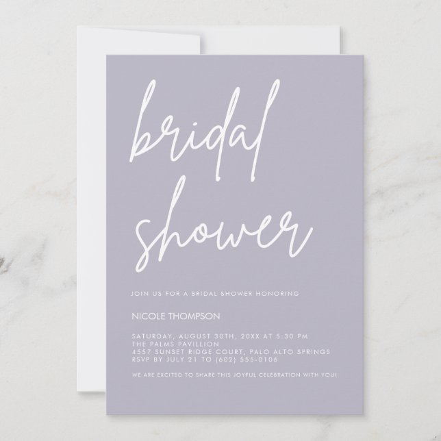 Lavender Gray Minimalist Bridal Shower Invitation  Einladung (Vorderseite)