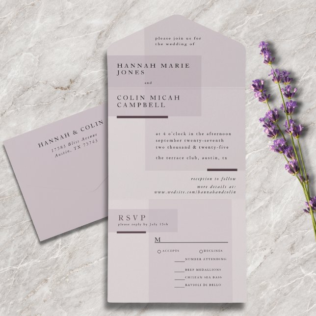 Lavender Gray Neutral Minimalistisch Wedding All In One Einladung (Von Creator hochgeladen)