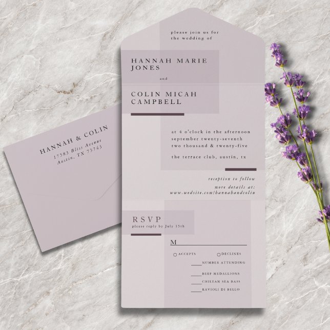 Lavender Gray Neutral Minimalistisch Wedding All In One Einladung (Von Creator hochgeladen)