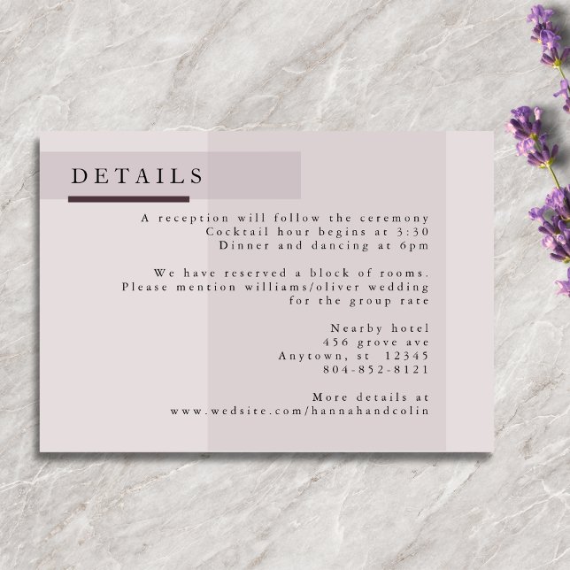 Lavender Gray Neutral Minimalistisch Wedding Begleitkarte (Von Creator hochgeladen)