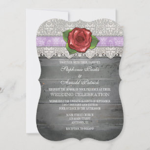 Lavender Gray Rustic Wood Rose Einladung